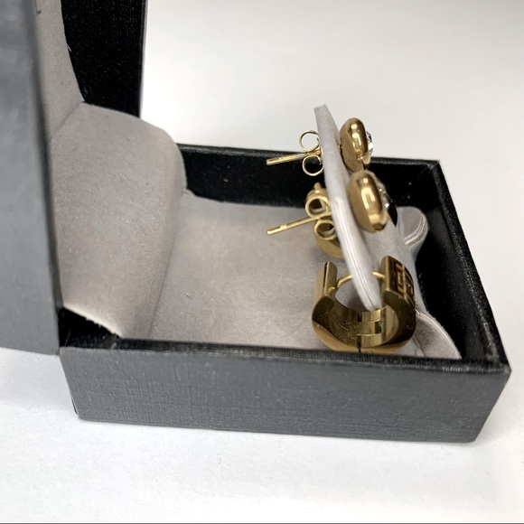 Edforce Stainless Steel Men's Women's Two Pairs Stud/Small Huggie Hoop Earrings - Picture 4 of 6